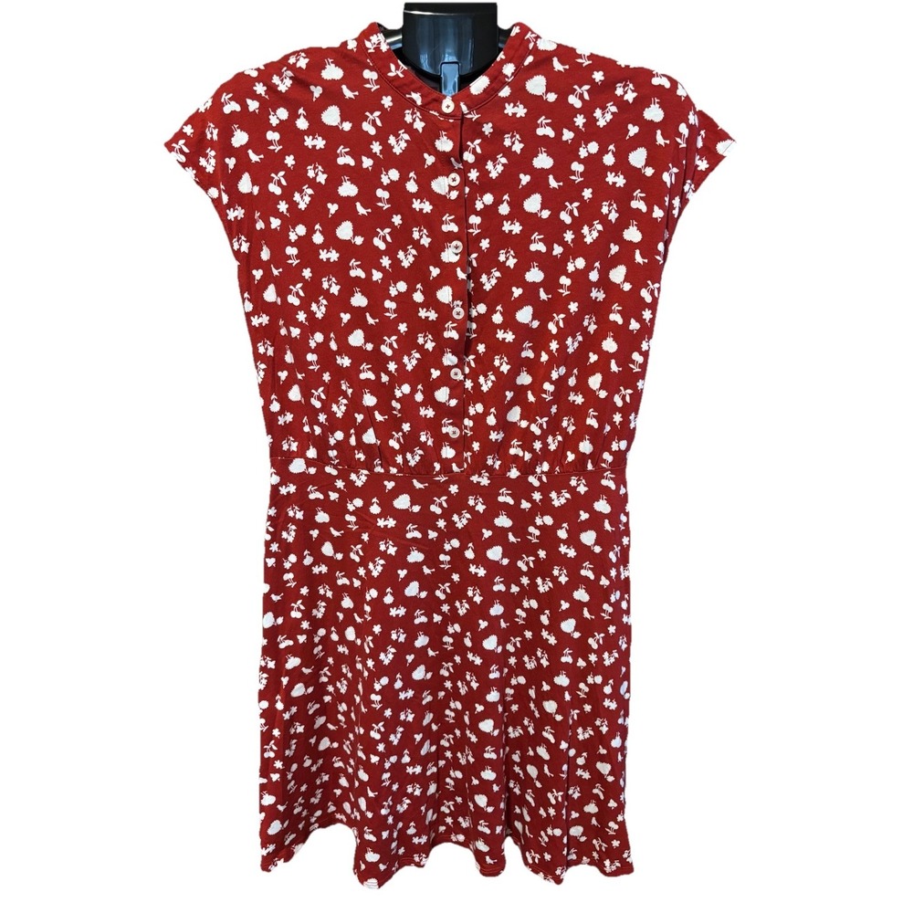 Size 8R BODEN Red White Floral Print Jersey T Shirt Style Skater Dress